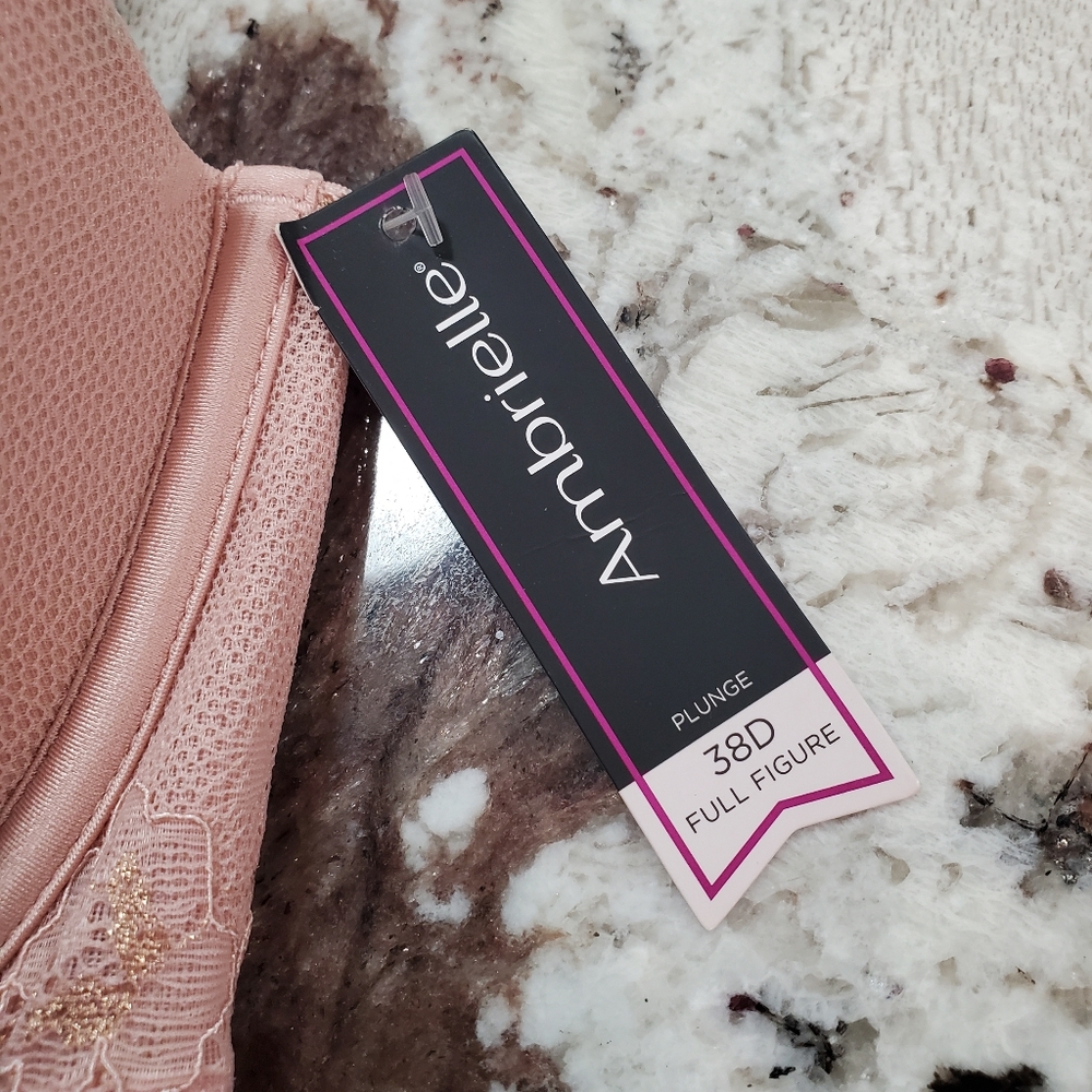 New Ambrielle Pink Plunge Bra with Lace Detail - Picture 6 of 10